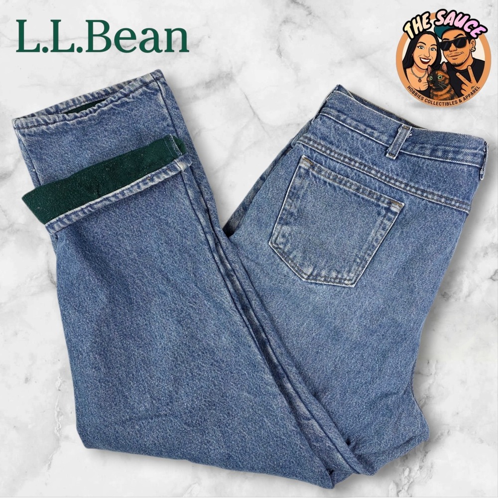 LL Bean Fleece Lined Jeans Mens 40x29 Denim‎ Straight Leg Pants Thermal Hiking